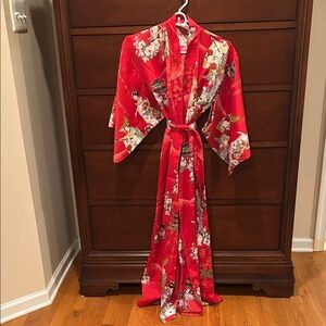 Elegant Red Floral Kimono Robe